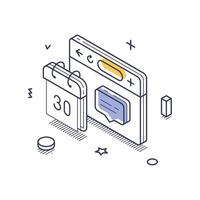 Isometric line art icon illustrating business startup and planning process vector