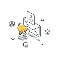 Isometric line art icon representing technical support with envelope and notification symbols vector