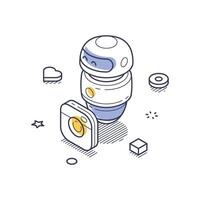 Isometric line art icon representing content creation with creative elements and tools vector