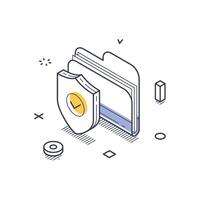 Isometric line art icon representing data protection with a shield and folder vector