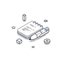 Isometric line art icon depicting tools for content creation and design activities vector