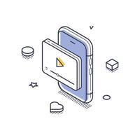 Content creation concept illustrated with isometric line art design for digital media vector