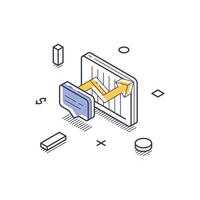 Financial report icon in isometric line art style showing growth and analysis elements vector