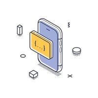 Visual representation of web development concept through isometric line art features vector