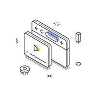 Isometric line art icon representing online education and digital learning platforms vector