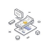 Isometric line art icon representing online market transactions and digital payments vector