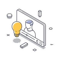 Creative process with isometric line art icon for content creation and idea generation vector