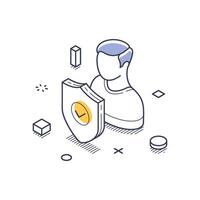 Personal data protection concept illustrated with isometric line art design featuring a shield vector
