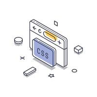 Isometric line art icon showcasing web development with CSS element in a creative design vector