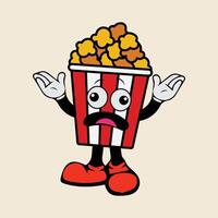 Cartoon character illustration of a popcorn container surprised vector