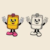 Illustration of a cartoon character of a yellow perfume bottle with a happy expression vector