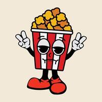Cartoon character illustration of popcorn container with boring face vector