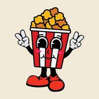 Cartoon character illustration of a popcorn container moved vector