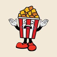 Cartoon character illustration of popcorn container with crying face vector