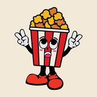 Cartoon character illustration of popcorn container with confused face vector