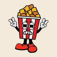 Illustration of a cartoon character of a happy popcorn container with both fingers raised vector