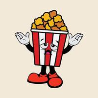 Cartoon character illustration of popcorn container with tired face vector
