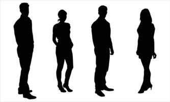 Silhouettes Group of People in a Row on white background vector