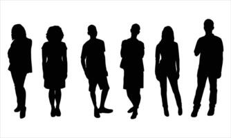 Silhouettes Group of People in a Row is isolated on a white background vector