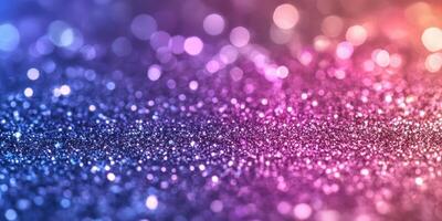 Shimmering micro glitters create a vivid backdrop with a blend of purple, blue, and pink hues in a soft bokeh effect photo