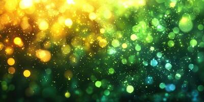 Vibrant green and yellow bokeh lights creating a magical atmosphere suitable for celebrations or artistic backgrounds photo