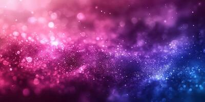 Colorful abstract background depicting a cosmic scene with purple and blue hues and shimmering particles floating in space photo