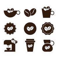 A set of coffee icons and symbols of coffee products in a flat style. vector