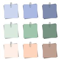 illustration is a set of paper stickers on paper clips of different colors. Illustration paper note blank, colored sticky office paper vector