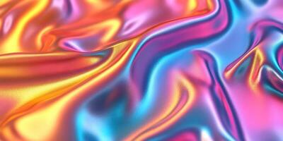 Colorful reflective fabric creates a mesmerizing pattern in vibrant hues of pink, blue, and gold under soft lighting photo