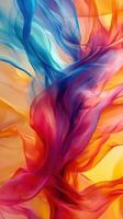 Colorful flowing fabric creates a dynamic abstract art piece representing movement and energy photo