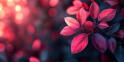 Vibrant leaves illuminated by soft sunlight create a serene atmosphere in a garden during late afternoon photo