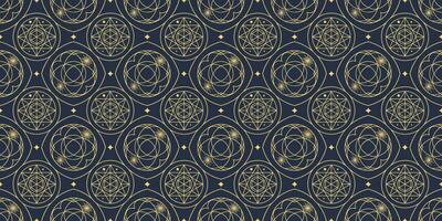 Seamless Geometric Pattern with Sacred Geometry, Golden Lines on Navy Background vector