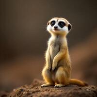 Adorable Meerkat Standing Upright in Nature with Curious Expression photo