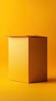 Bright yellow packaging box against a solid vibrant background ideal for various purposes photo