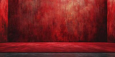 Bright red wall with textured finish creates a striking backdrop for artistic presentations and performances in an indoor space photo