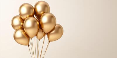Gold balloons cluster floating gracefully against a soft background, perfect for celebrations and events photo