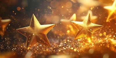 Golden stars shimmering on a sparkling background create a festive and celebratory atmosphere ideal for various occasions photo