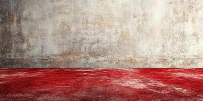 Textured concrete wall with vibrant red carpet creating a striking interior backdrop in an understated setting photo