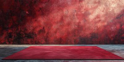 Red textured wall and carpet create a dramatic background for artistic displays or photography sessions in a spacious interior setting photo