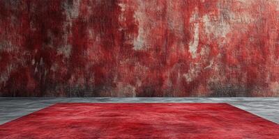 Textured red wall and carpet create a bold, artistic backdrop for photography and design projects in a studio setting photo