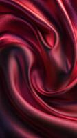 Deep red satin fabric elegantly folded and draped with glossy texture in soft lighting photo