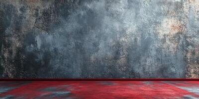 Empty interior space featuring a textured gray wall and a red carpet, showcasing a modern, minimalist design style photo