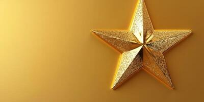 Bright golden star decoration shining against a smooth gold background for celebrations and special events photo
