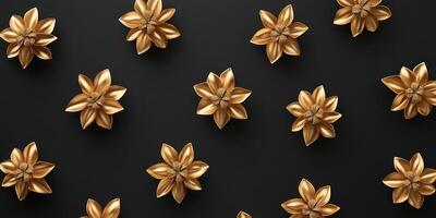 Decorative gold flowers arranged on a black background, creating an elegant and modern aesthetic for interior design photo