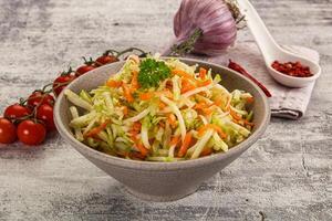 A bowl of coleslaw with carrots and onions photo