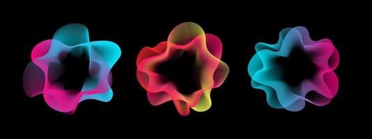 A set of multi -colored neon sound waves. Minimalistic sound lines, radial spectrum. A colorful cover for a musical poster and a banner. Radial spectrum . vector