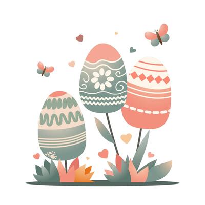 three colorful easter eggs like flowers with gradien effect.easter with group of three colorful eggs