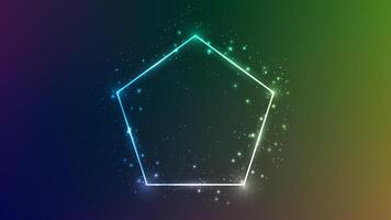 Neon frame in pentagon form with shining effects and sparkles on dark background. Empty glowing techno backdrop. illustration vector