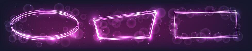 three neon frames with shining effects and sparkles vector