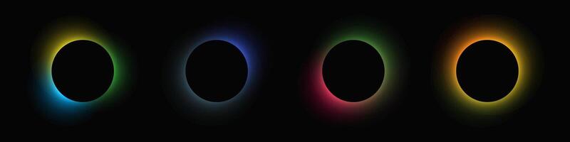 Circle frame with gradient. Set of four round neon banners isolated on black background. illustration vector